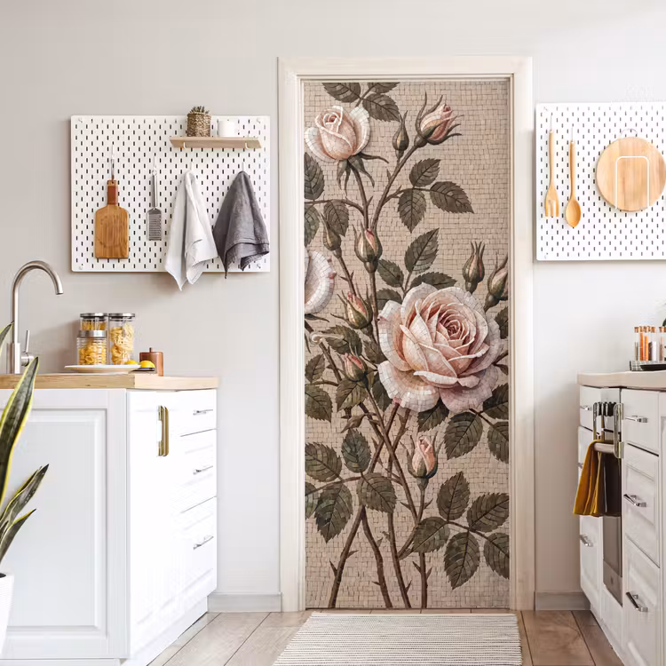 Deursticker - Roos - Mozaïek - Bloemen - Klassiek - Beige — 7