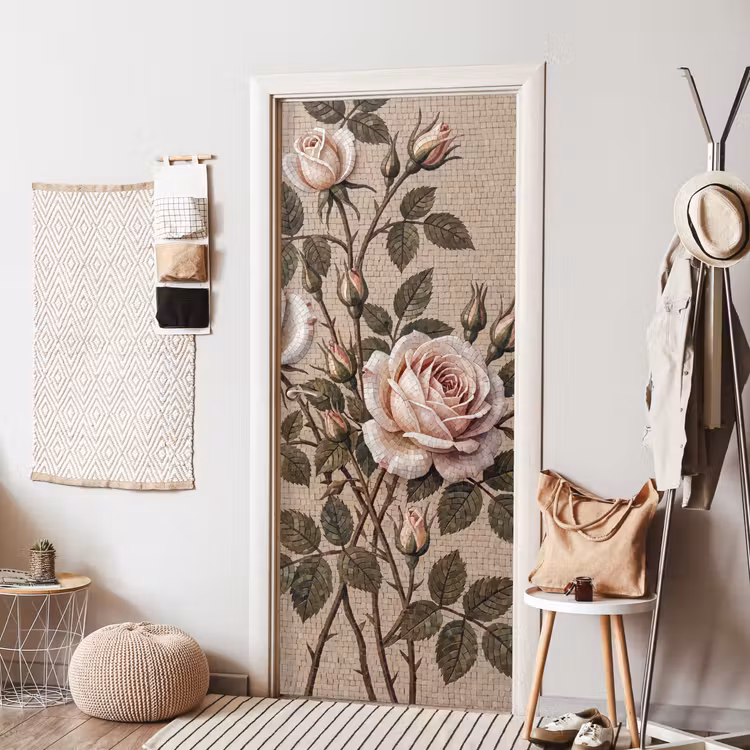 Deursticker - Roos - Mozaïek - Bloemen - Klassiek - Beige — 8