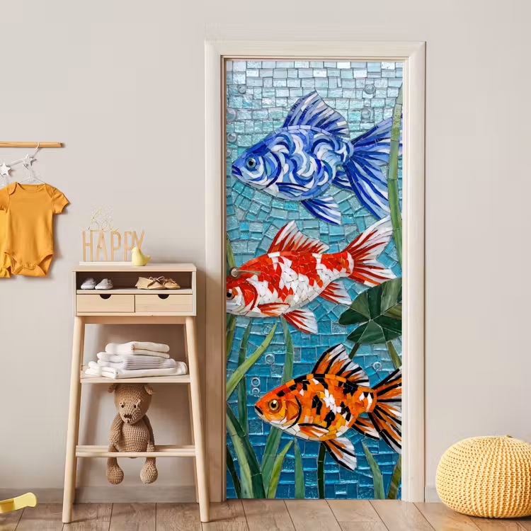 Deursticker - Vis - Mozaïek - Onderwater - Kleurrijk - Dieren — 6