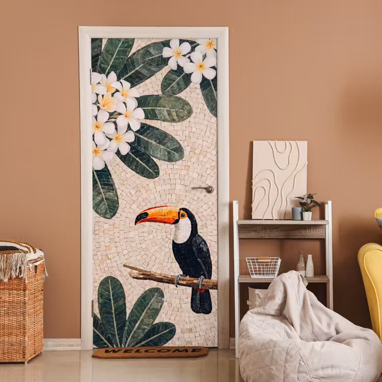 Deursticker - Vogel - Mozaïek - Tropisch - Natuur - Kleurrijk — 2