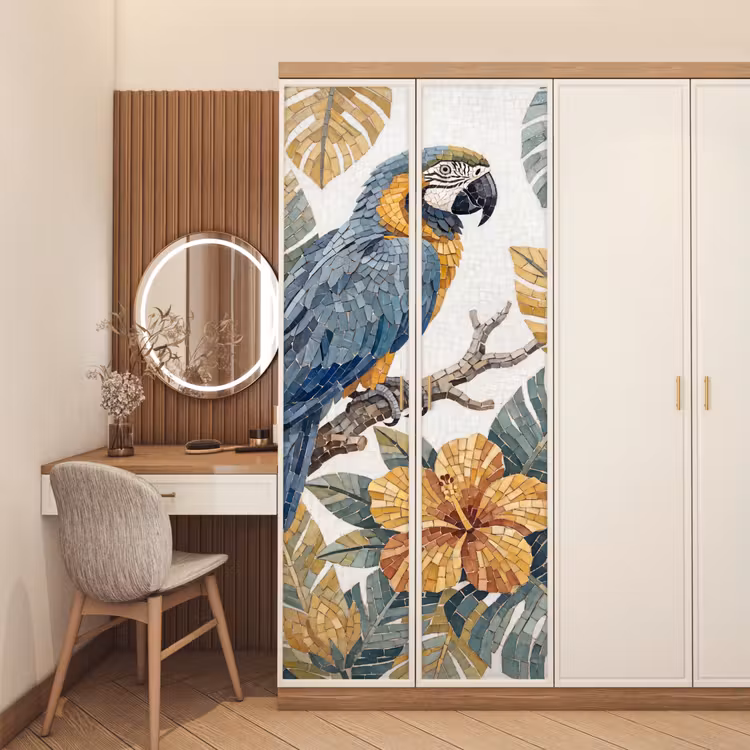 Deursticker - Vogel - Tak - Natuur - Mozaïek - Blauw — 5