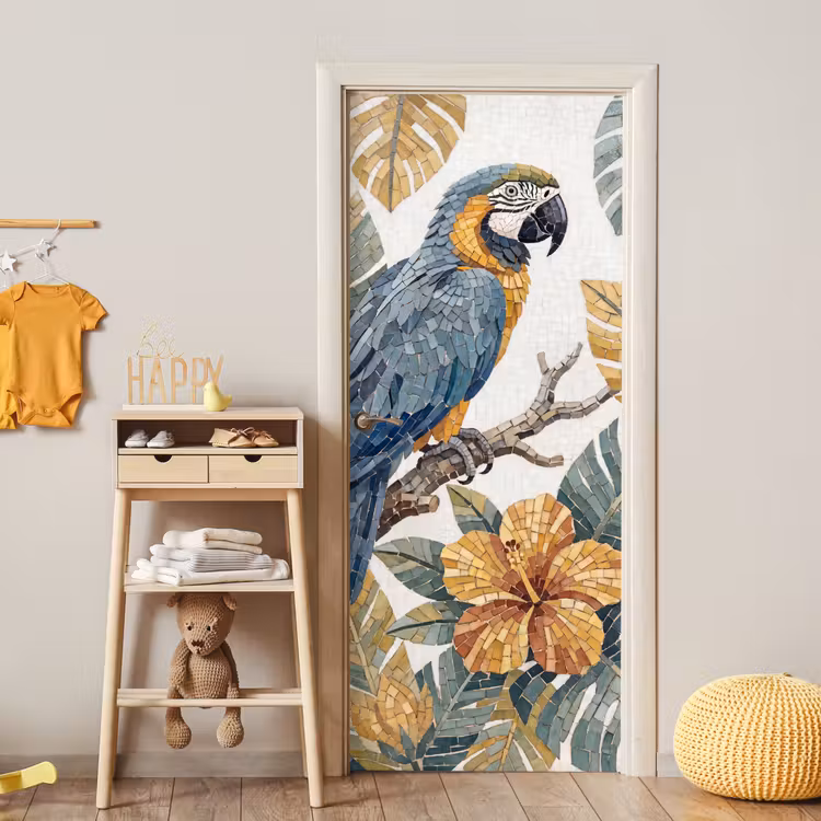 Deursticker - Vogel - Tak - Natuur - Mozaïek - Blauw — 6