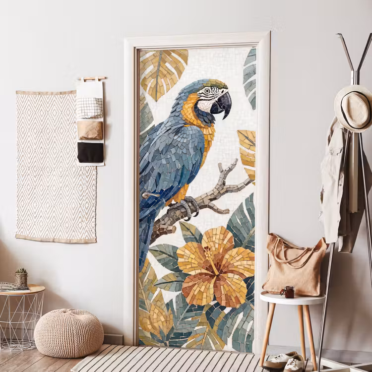 Deursticker - Vogel - Tak - Natuur - Mozaïek - Blauw — 8