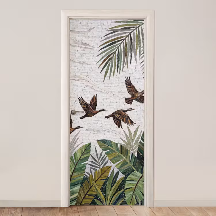 Deursticker - Vogel - Vliegend - Tropisch - Mozaïek - Groen — 1