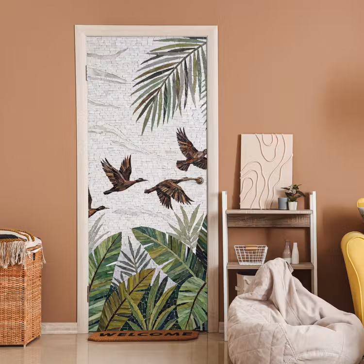 Deursticker - Vogel - Vliegend - Tropisch - Mozaïek - Groen — 2