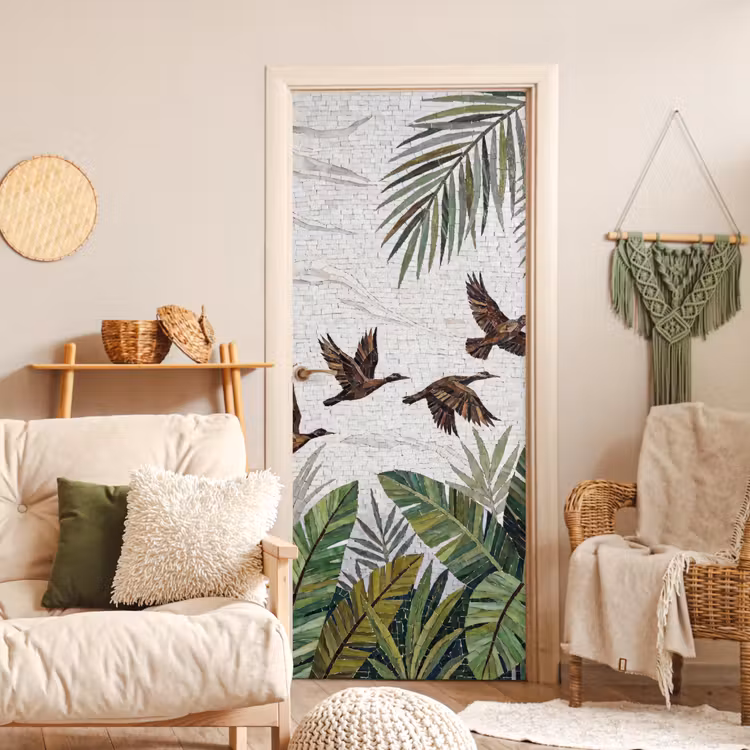 Deursticker - Vogel - Vliegend - Tropisch - Mozaïek - Groen — 4