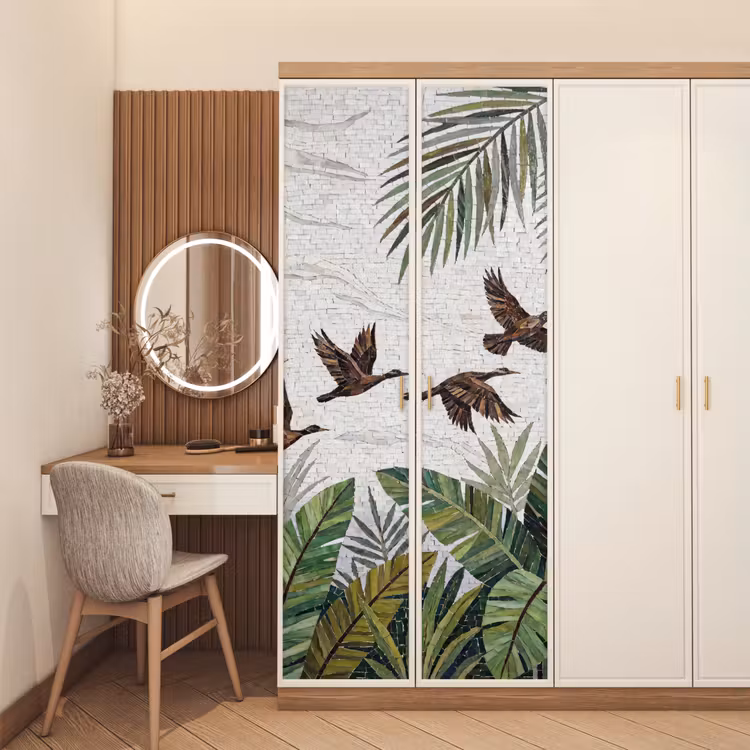 Deursticker - Vogel - Vliegend - Tropisch - Mozaïek - Groen — 5