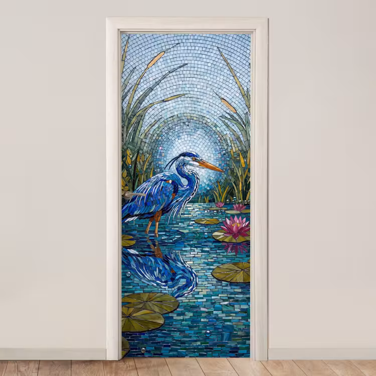 Deursticker - Vogel - Water - Natuur - Abstract - Blauw — 1