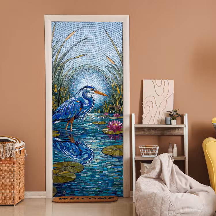 Deursticker - Vogel - Water - Natuur - Abstract - Blauw — 2