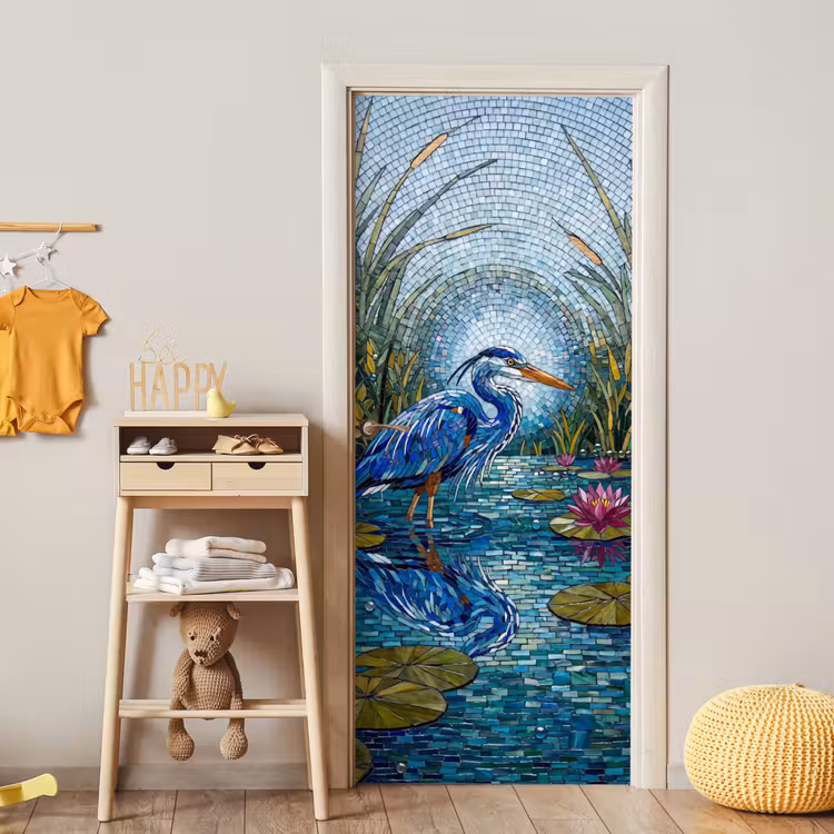 Deursticker - Vogel - Water - Natuur - Abstract - Blauw — 6
