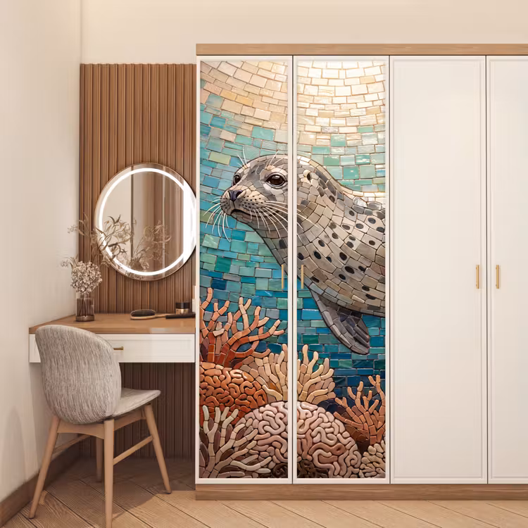 Deursticker - Zeehond - Mozaïek - Onderwater - Dieren - Blauw — 5