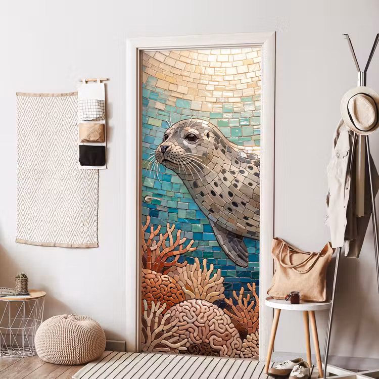 Deursticker - Zeehond - Mozaïek - Onderwater - Dieren - Blauw — 8