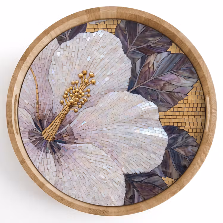 Dienblad - Bloemen - Mozaïek - Kunst - Modern - Goud — 1
