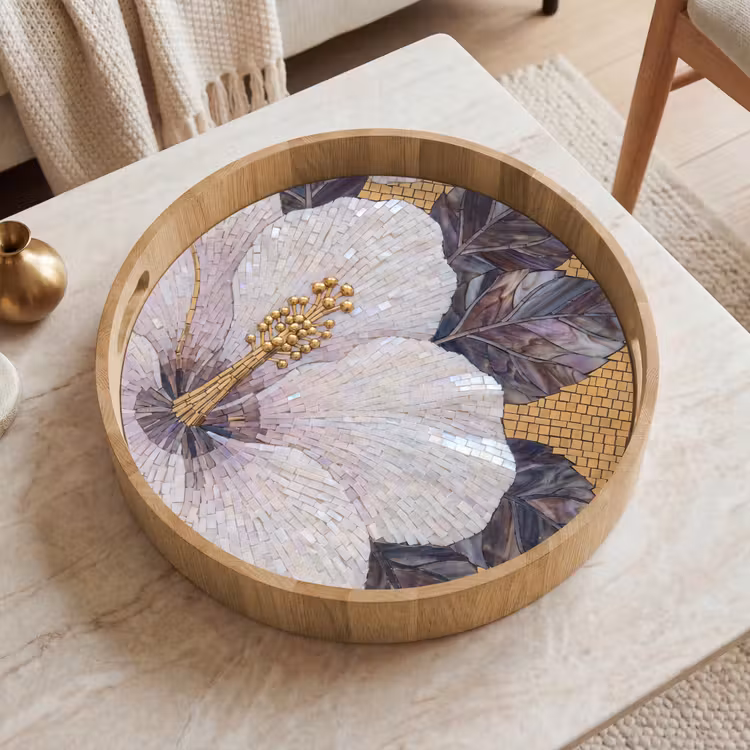 Dienblad - Bloemen - Mozaïek - Kunst - Modern - Goud — 2