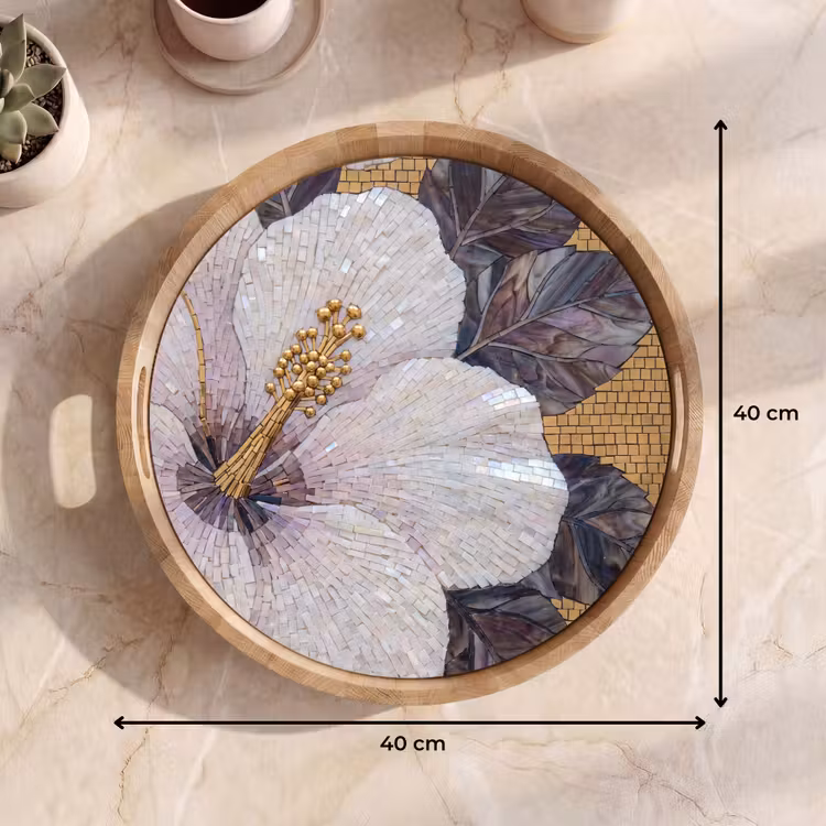 Dienblad - Bloemen - Mozaïek - Kunst - Modern - Goud — 9