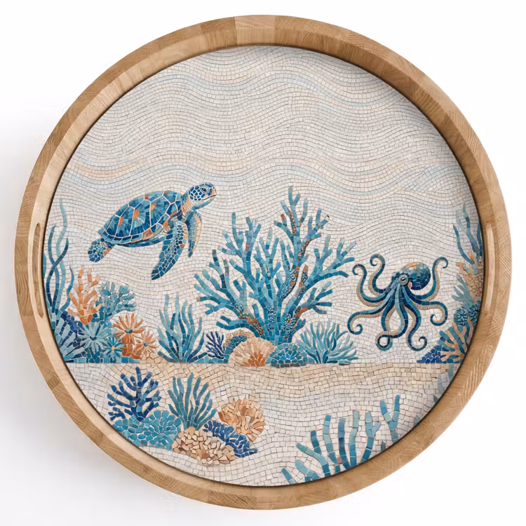 Dienblad - Dieren - Onderwater - Natuur - Mozaïek - Blauw — 1