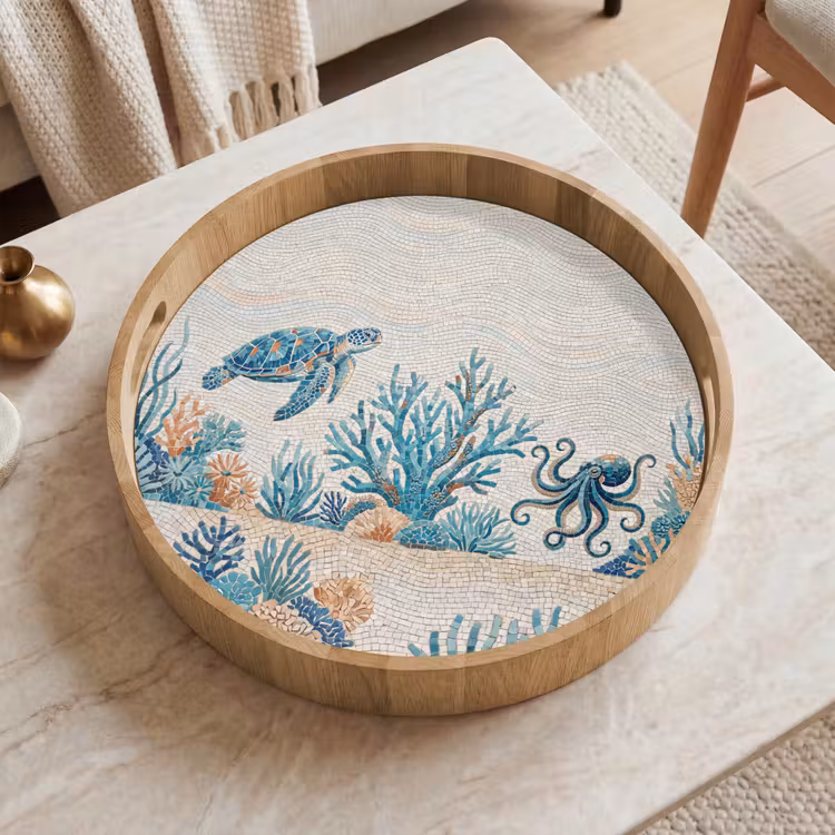 Dienblad - Dieren - Onderwater - Natuur - Mozaïek - Blauw — 2