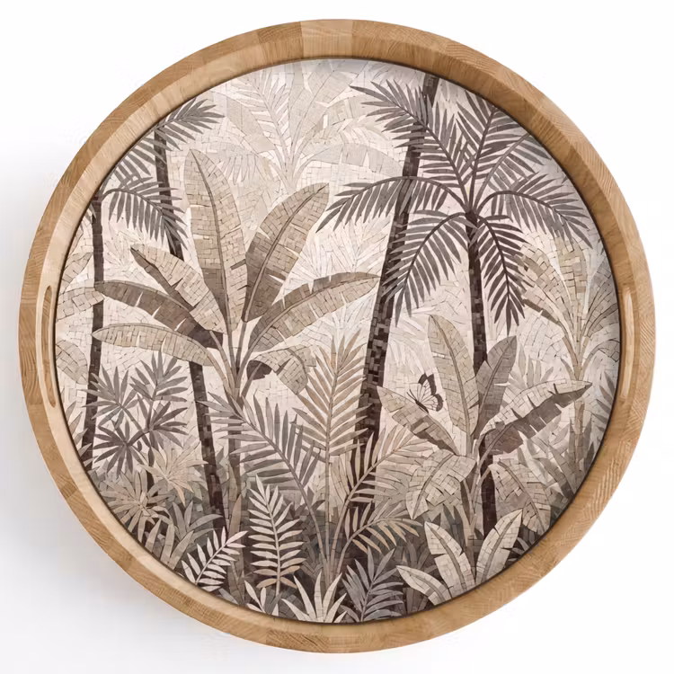 Dienblad - Natuur - Bladeren - Landschap - Mozaïek - Beige — 1