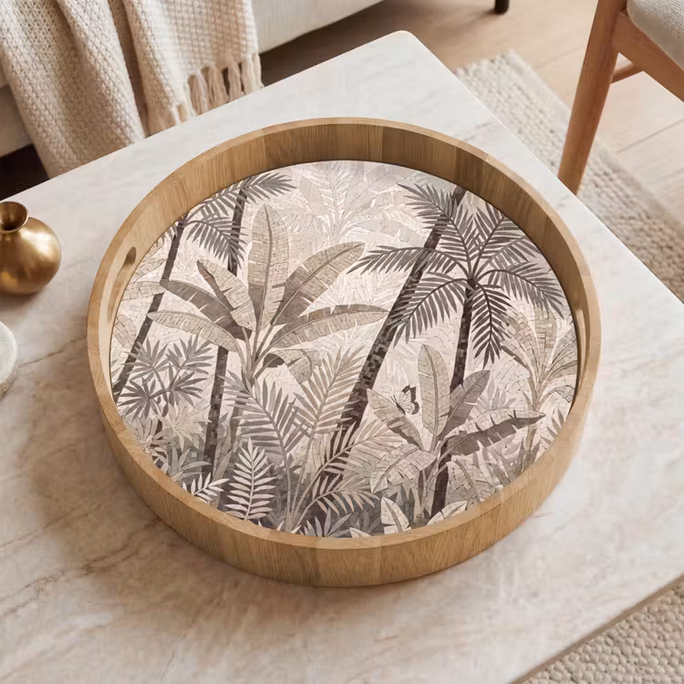 Dienblad - Natuur - Bladeren - Landschap - Mozaïek - Beige — 2