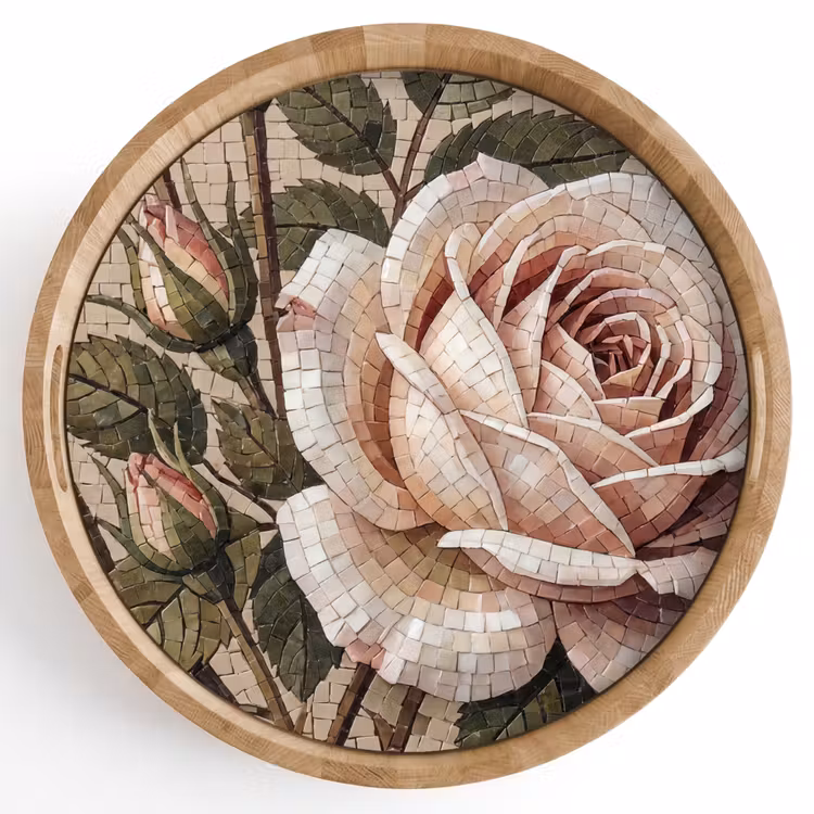 Dienblad - Roos - Mozaïek - Bloemen - Klassiek - Beige — 1