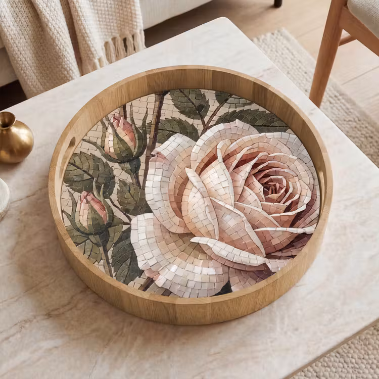 Dienblad - Roos - Mozaïek - Bloemen - Klassiek - Beige — 2