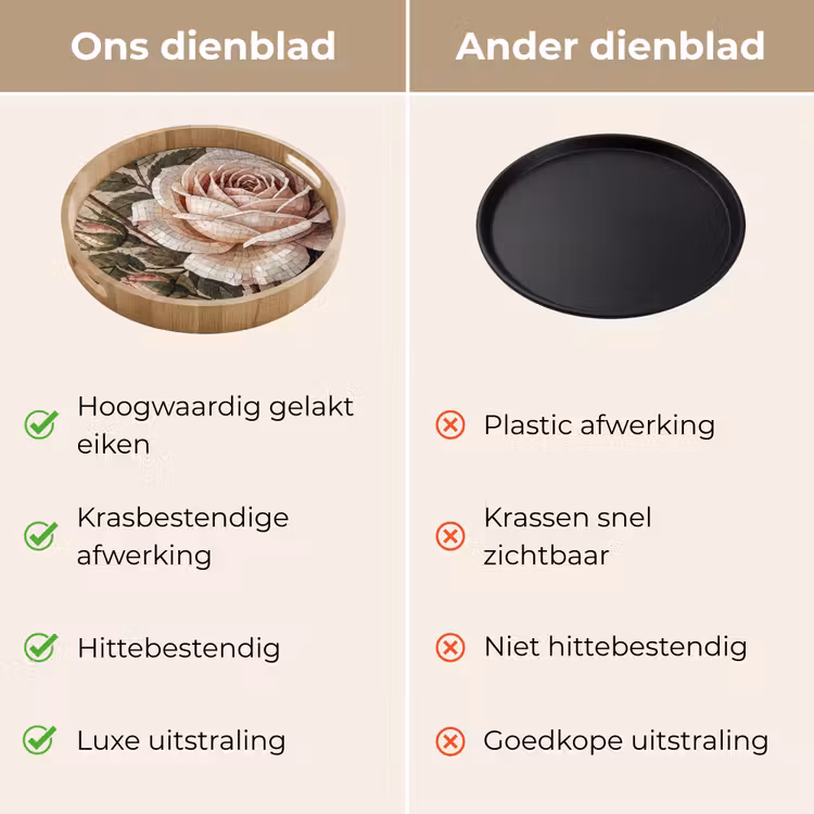 Dienblad - Roos - Mozaïek - Bloemen - Klassiek - Beige — 3