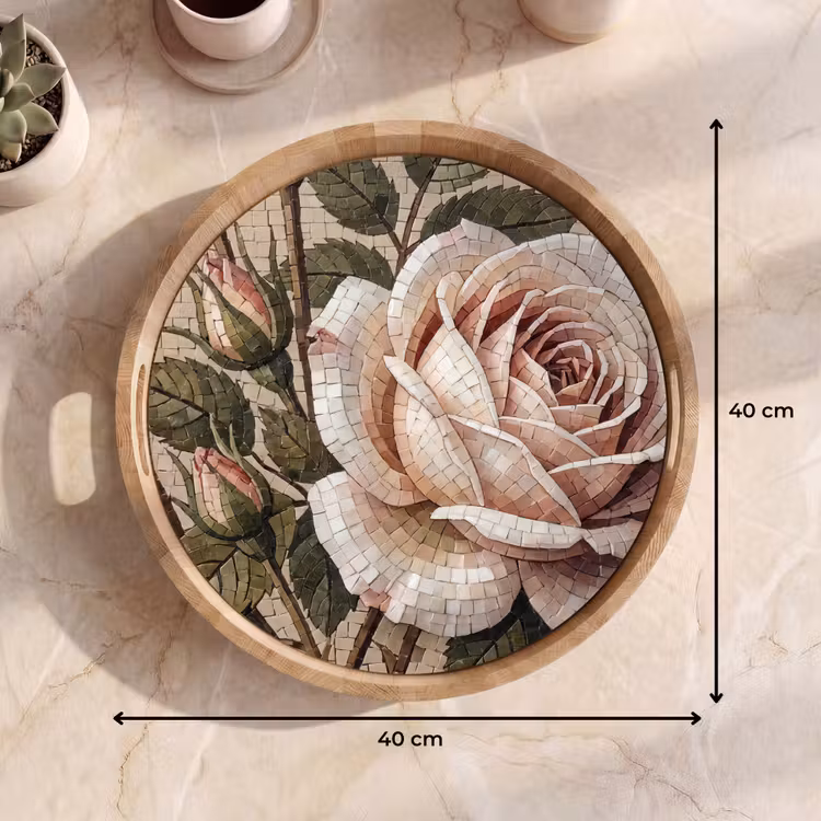 Dienblad - Roos - Mozaïek - Bloemen - Klassiek - Beige — 9