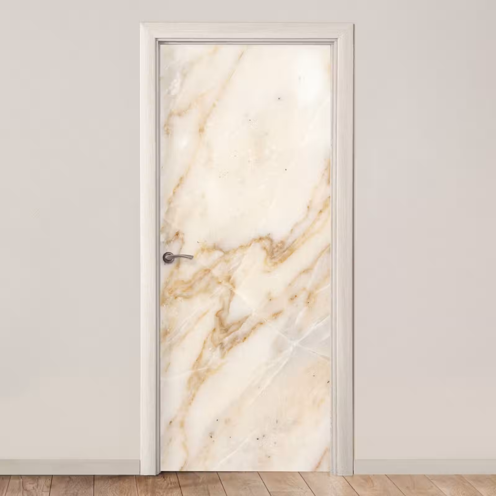 Deursticker - Marmer - Ader - Abstract - Wit - Goud — 1