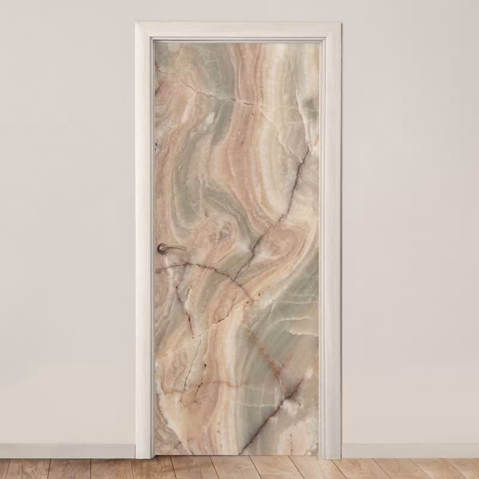 Deursticker - Marmer - Patroon - Abstract - Beige - Groen — 1