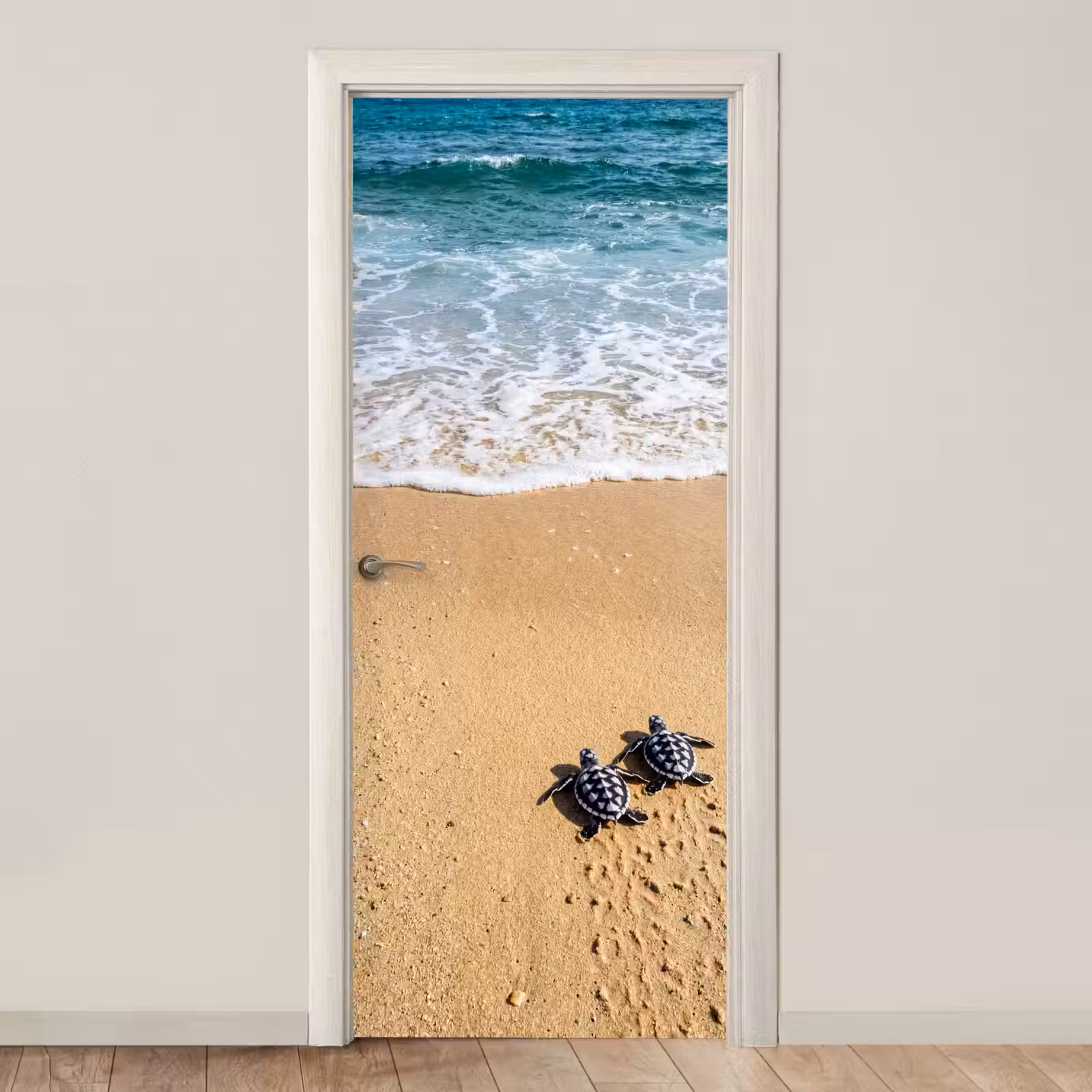 Deursticker - Schildpad - Jong - Strand - Oceaan - Blauw — 1