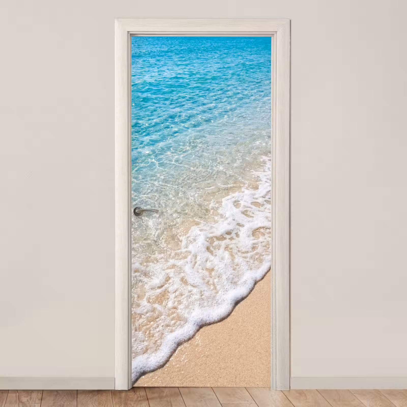 Deursticker - Strand - Water - Natuur - Blauw - Beige — 1