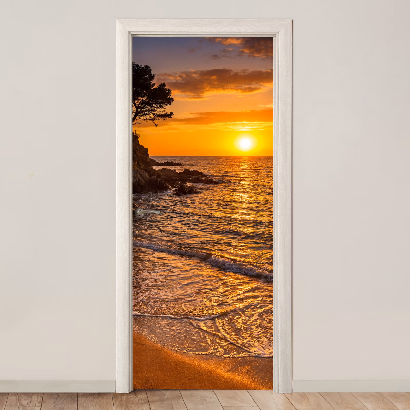 Deursticker - Zee - Kust - Zonsondergang - Natuur - Oranje — 1