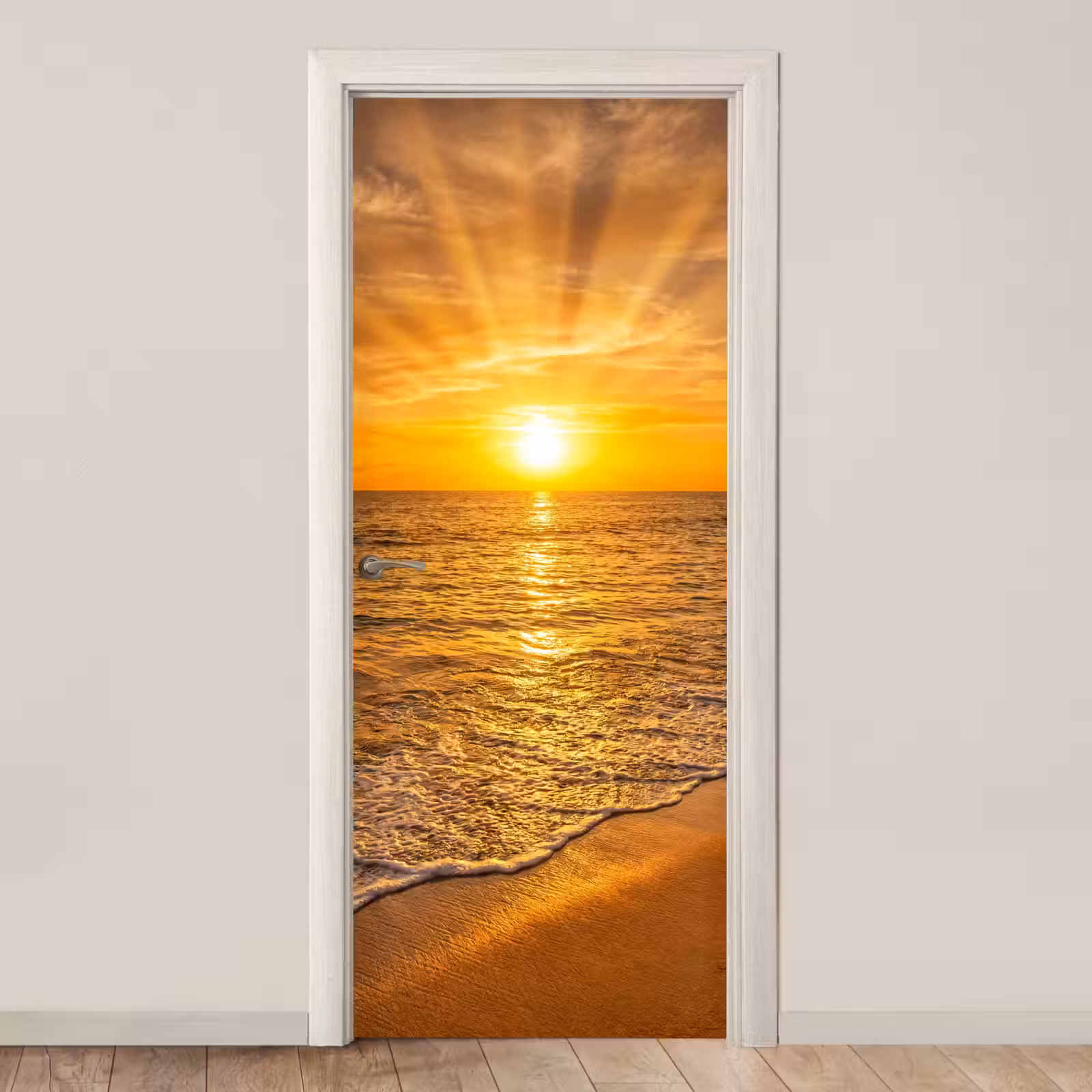 Deursticker - Zee - Zonsondergang - Golven - Kust - Oranje — 1