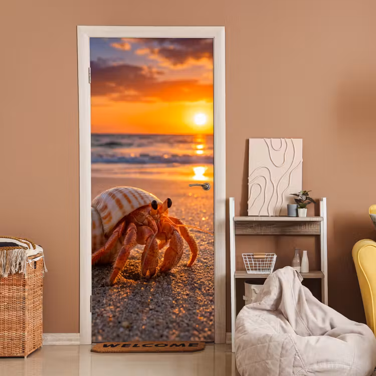 Deursticker - Kreeft - Strand - Natuur - Zonsondergang - Oranje — 2