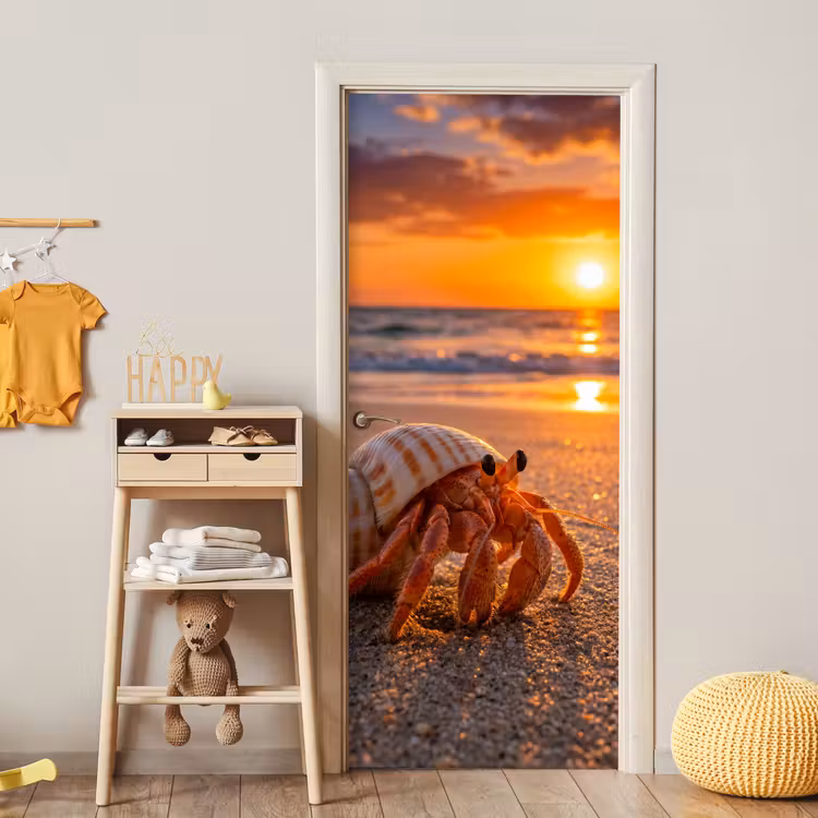 Deursticker - Kreeft - Strand - Natuur - Zonsondergang - Oranje — 6