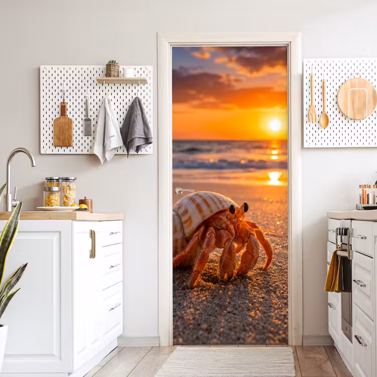 Deursticker - Kreeft - Strand - Natuur - Zonsondergang - Oranje — 7