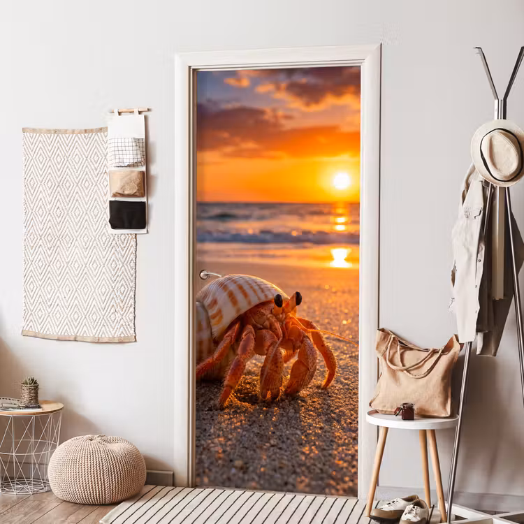 Deursticker - Kreeft - Strand - Natuur - Zonsondergang - Oranje — 8