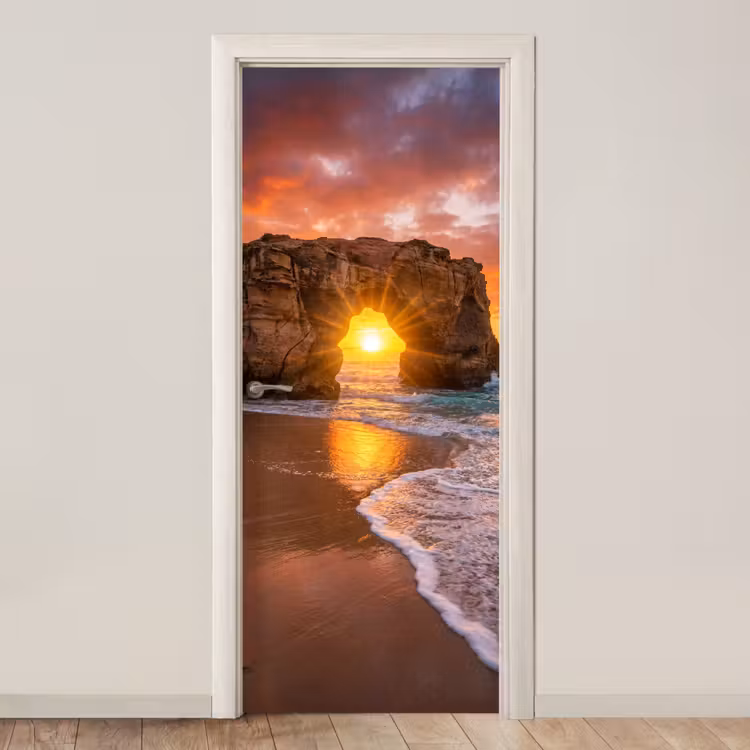 Deursticker - Kust - Rots - Zonsondergang - Zee - Natuur — 1