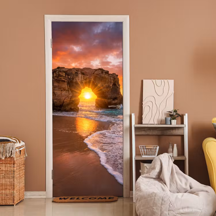 Deursticker - Kust - Rots - Zonsondergang - Zee - Natuur — 2