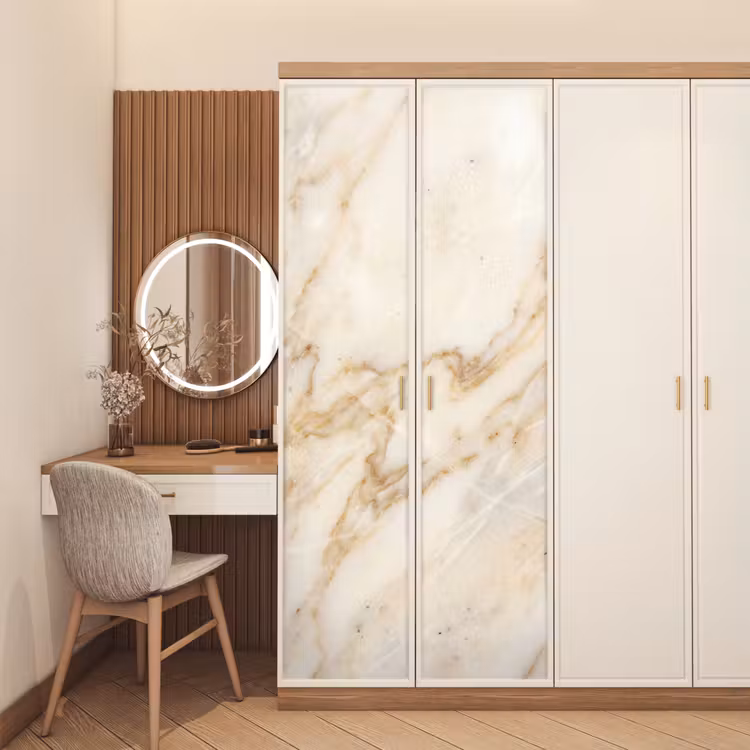 Deursticker - Marmer - Ader - Abstract - Wit - Goud — 5
