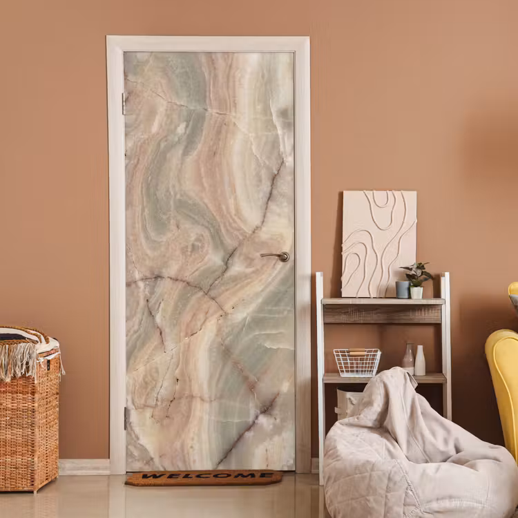 Deursticker - Marmer - Patroon - Abstract - Beige - Groen — 2
