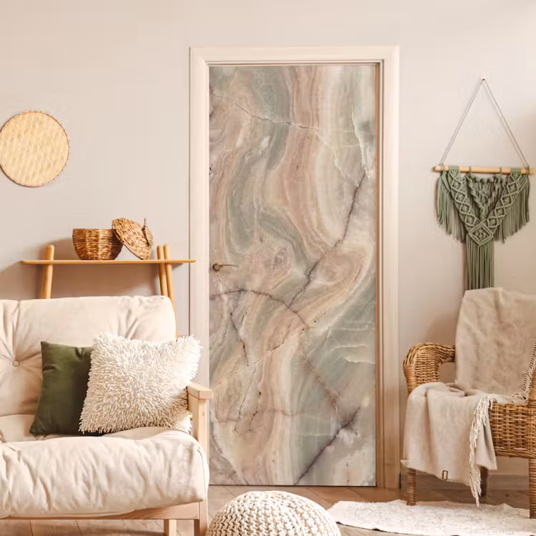Deursticker - Marmer - Patroon - Abstract - Beige - Groen — 4