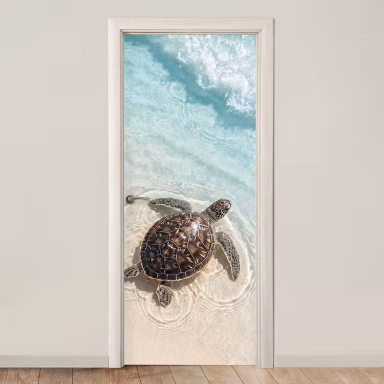Deursticker - Schildpad - Helder water - Strand - Dieren - Natuur — 1