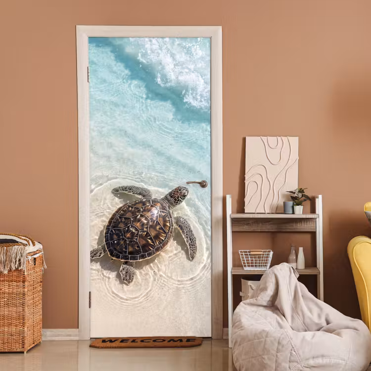 Deursticker - Schildpad - Helder water - Strand - Dieren - Natuur — 2