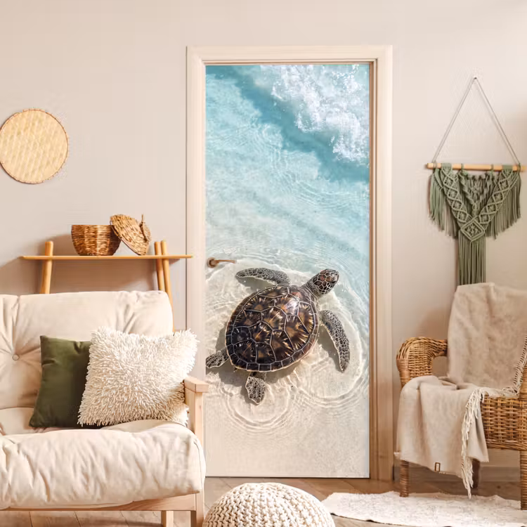 Deursticker - Schildpad - Helder water - Strand - Dieren - Natuur — 4