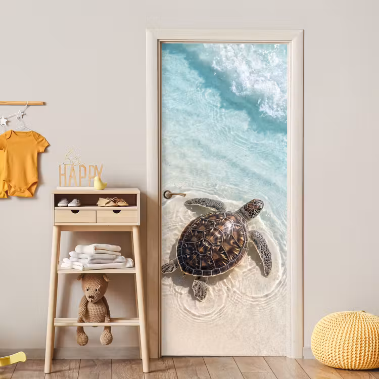 Deursticker - Schildpad - Helder water - Strand - Dieren - Natuur — 6