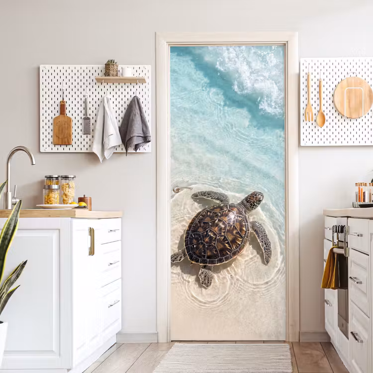 Deursticker - Schildpad - Helder water - Strand - Dieren - Natuur — 7