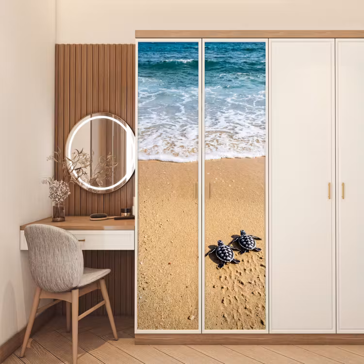 Deursticker - Schildpad - Jong - Strand - Oceaan - Blauw — 5