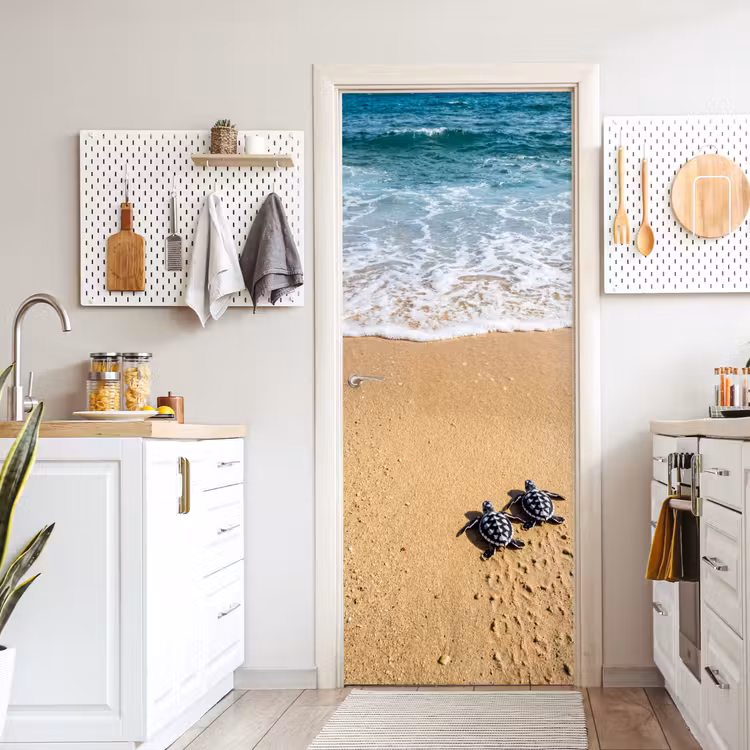 Deursticker - Schildpad - Jong - Strand - Oceaan - Blauw — 7