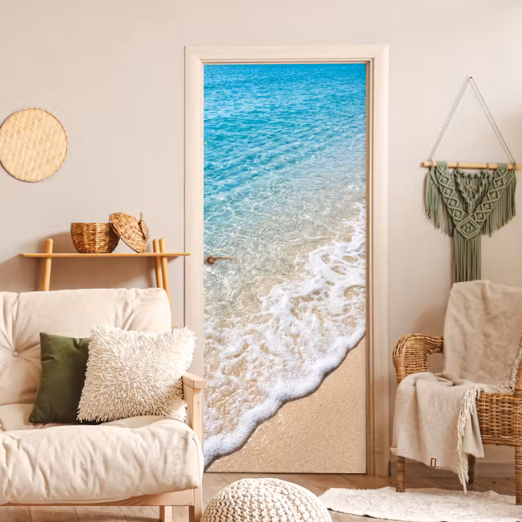 Deursticker - Strand - Water - Natuur - Blauw - Beige — 4